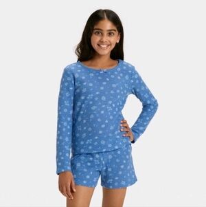 NWT Cat & Jack Blue Waffle Knit Kids Pajama Set Large (10/12)